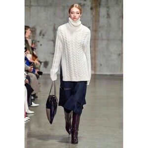 TIBI Women's Turtleneck Sweater Cable Knit Open Back In Cream Size XS/S $1150